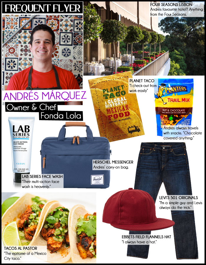 frequent flyer andres marquez owner chef fonda lola travel four seasons frequent flyer
